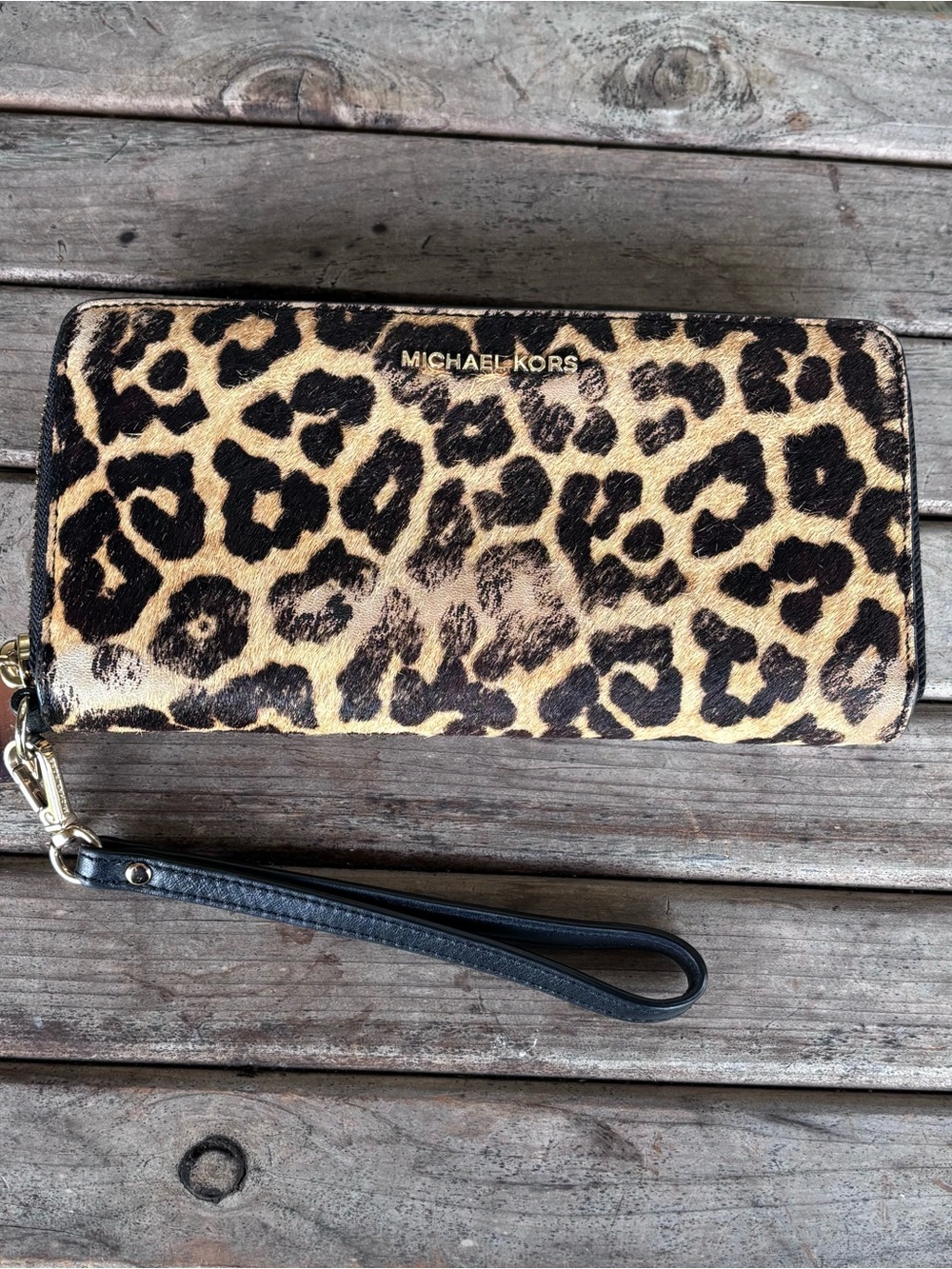 Michael Kors Leopard Print Calfhair Leather Zip-Around Wristlet Wallet *Read*